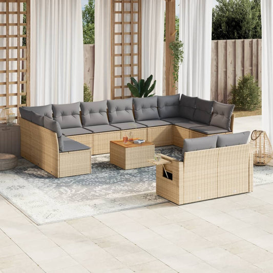 13-delige Loungeset met kussens poly rattan gemengd beige