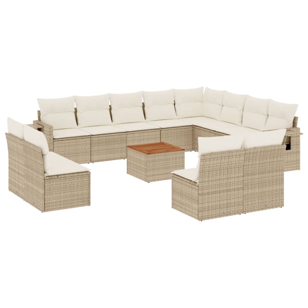 13-delige Loungeset met kussens poly rattan beige