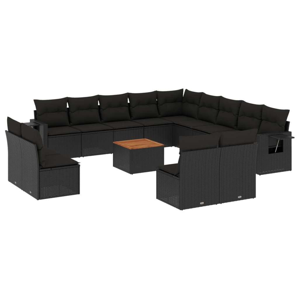 14-delige Loungeset met kussens poly rattan zwart Tuinsets | Creëer jouw Trendy Thuis | Gratis bezorgd & Retour | Trendy.nl