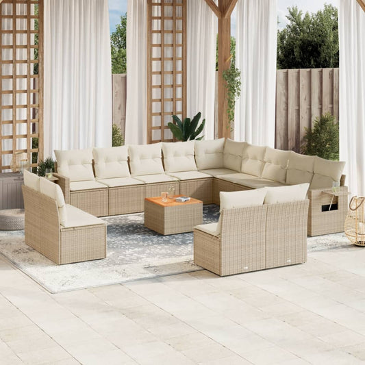 14-delige Loungeset met kussens poly rattan beige