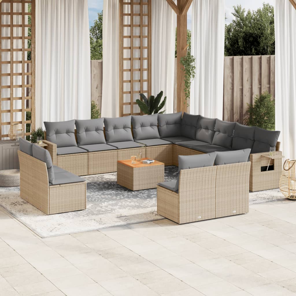 14-delige Loungeset met kussens poly rattan gemengd beige