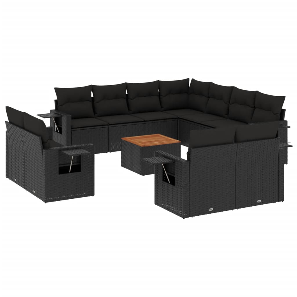 12-delige Loungeset met kussens poly rattan zwart Tuinsets | Creëer jouw Trendy Thuis | Gratis bezorgd & Retour | Trendy.nl