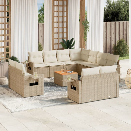 12-delige Loungeset met kussens poly rattan beige