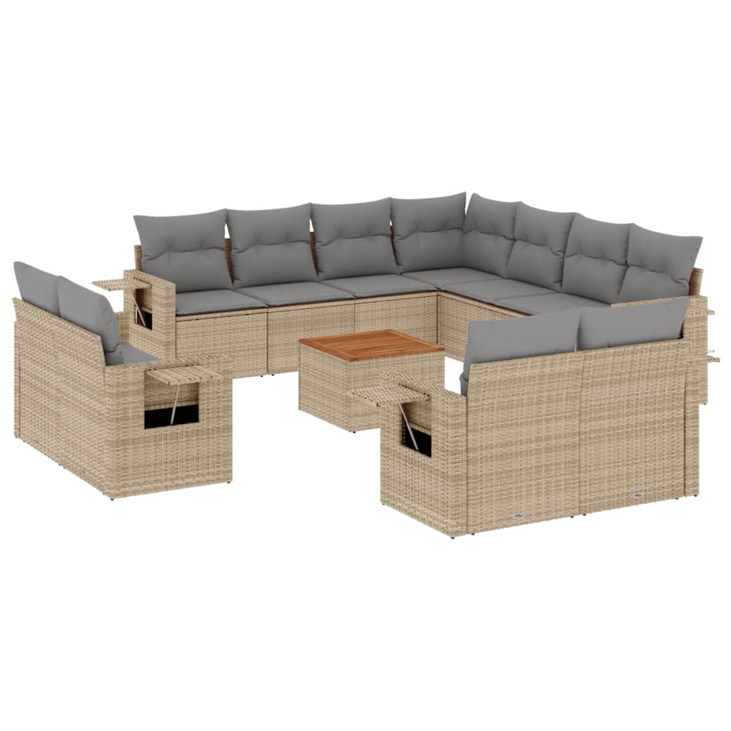 12-delige Loungeset met kussens poly rattan gemengd beige