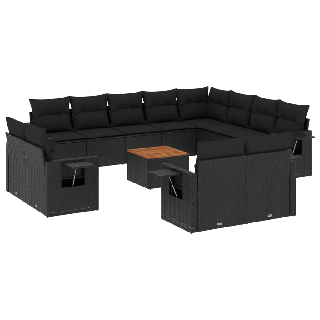 13-delige Loungeset met kussens poly rattan zwart Tuinsets | Creëer jouw Trendy Thuis | Gratis bezorgd & Retour | Trendy.nl