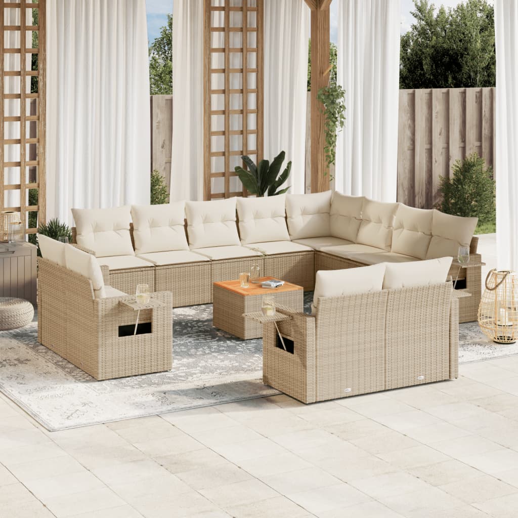 13-delige Loungeset met kussens poly rattan beige