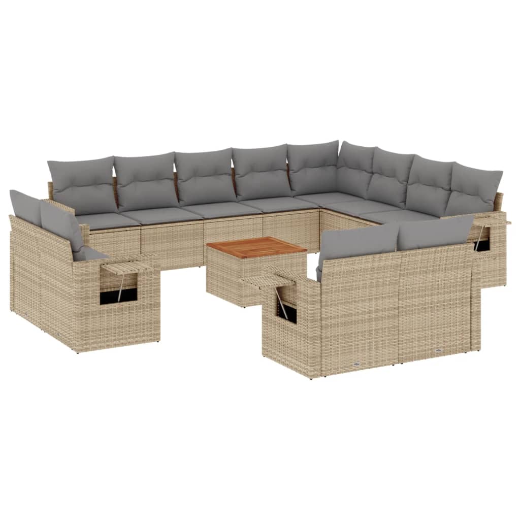 13-delige Loungeset met kussens poly rattan gemengd beige