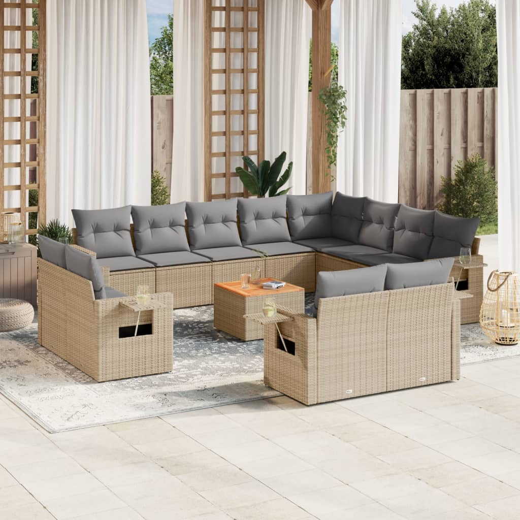 13-delige Loungeset met kussens poly rattan gemengd beige