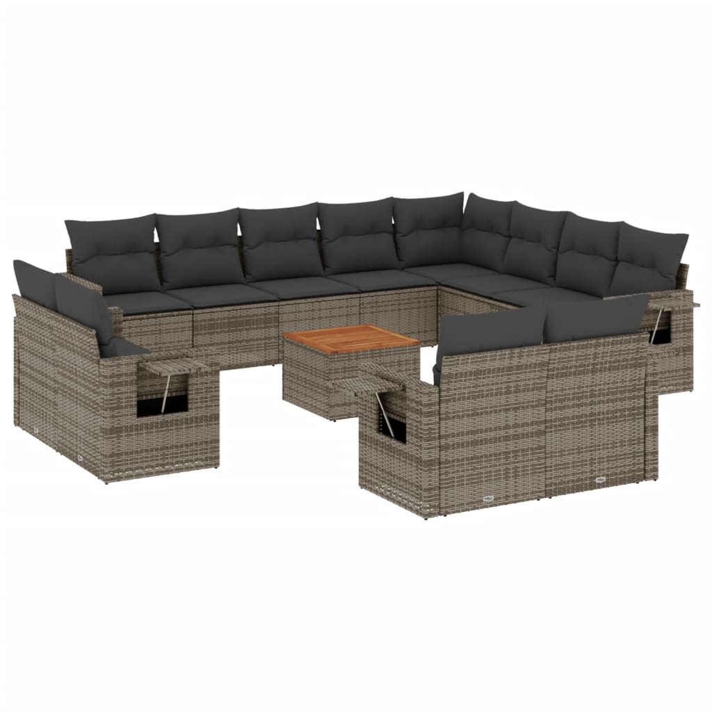 13-delige Loungeset met kussens poly rattan grijs