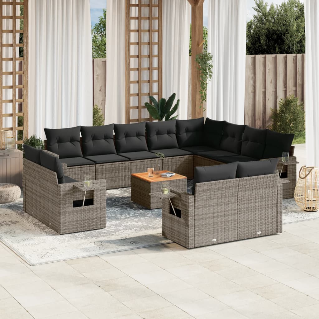 13-delige Loungeset met kussens poly rattan grijs