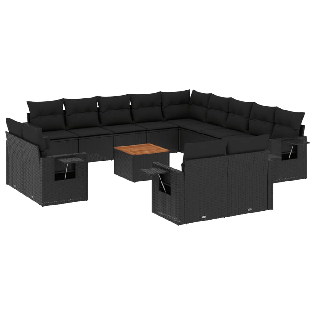 14-delige Loungeset met kussens poly rattan zwart Tuinsets | Creëer jouw Trendy Thuis | Gratis bezorgd & Retour | Trendy.nl