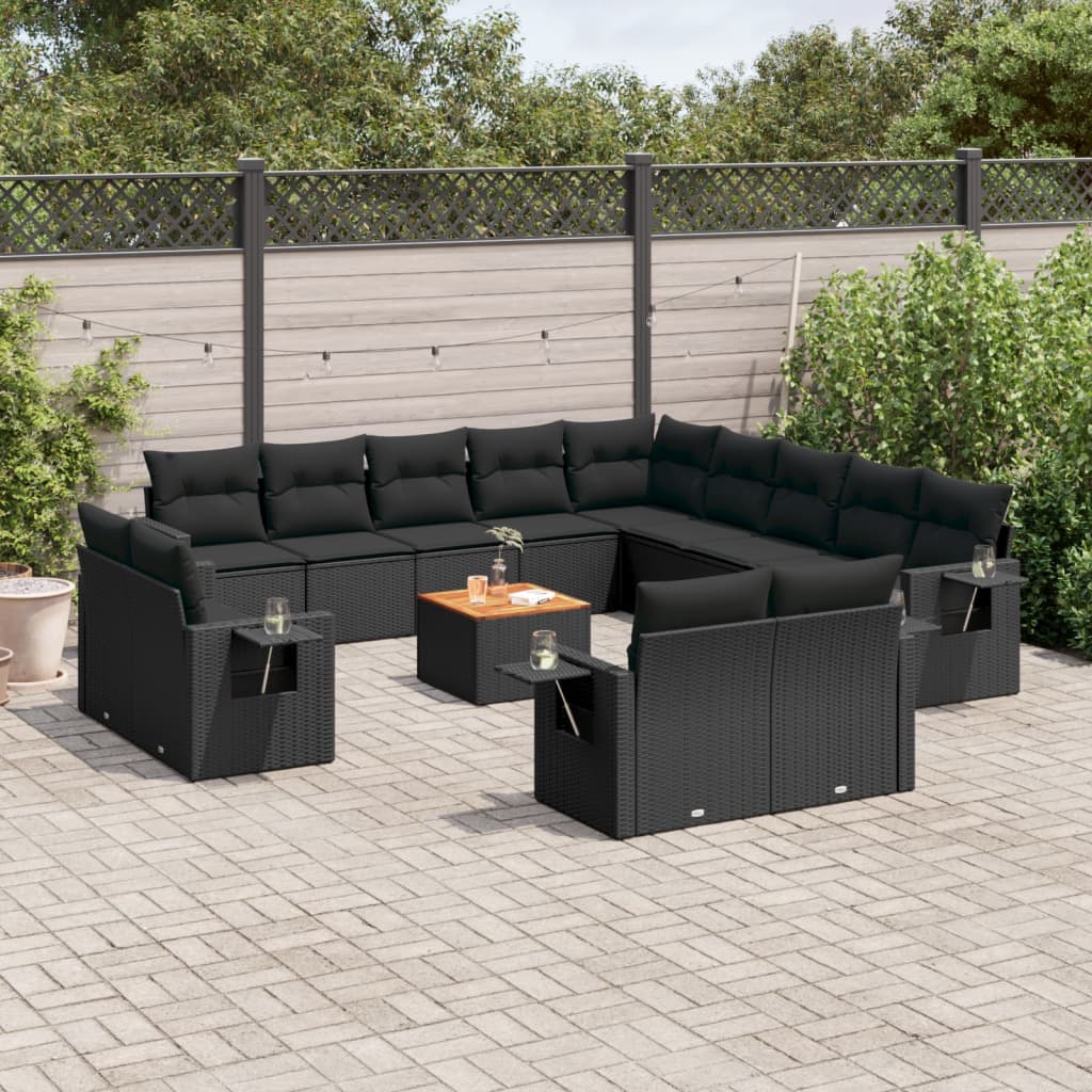 14-delige Loungeset met kussens poly rattan zwart Tuinsets | Creëer jouw Trendy Thuis | Gratis bezorgd & Retour | Trendy.nl