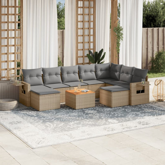 10-delige Loungeset met kussens poly rattan gemengd beige