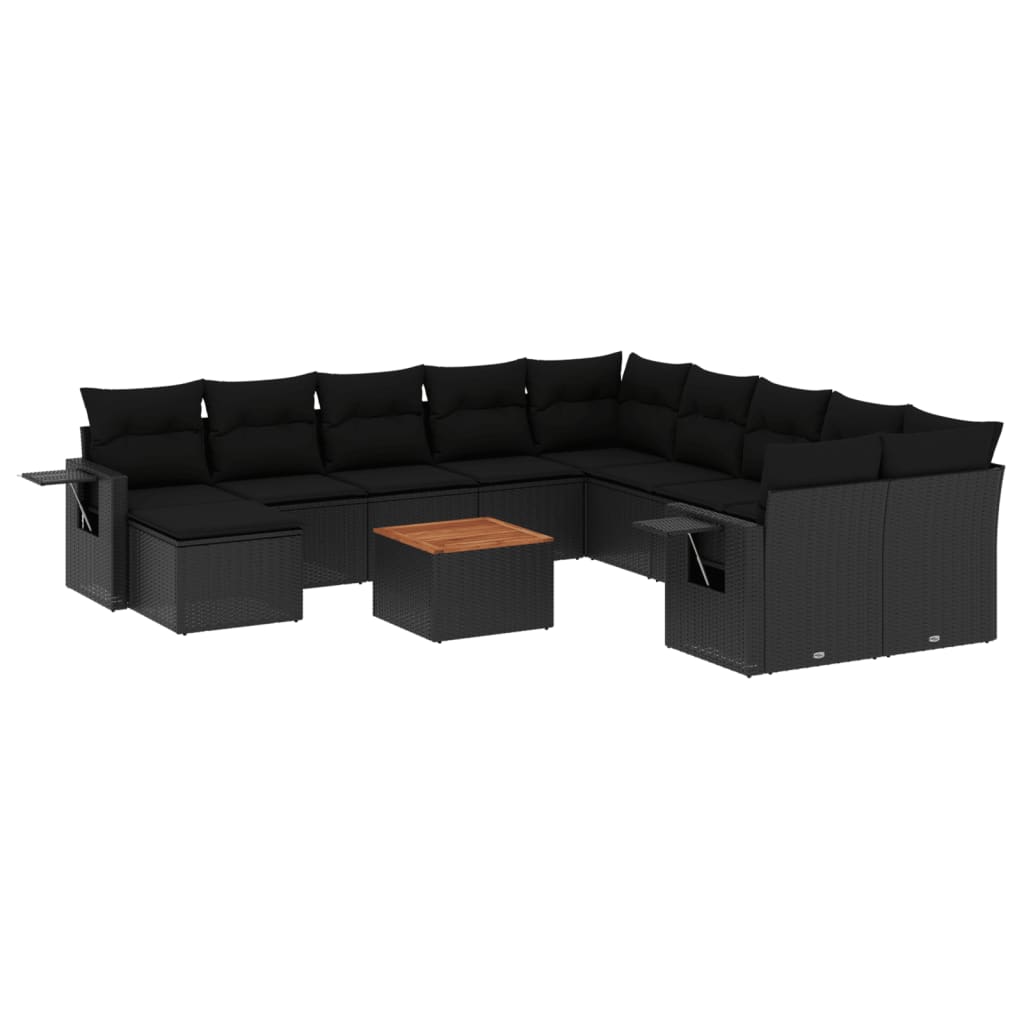 12-delige Loungeset met kussens poly rattan zwart Tuinsets | Creëer jouw Trendy Thuis | Gratis bezorgd & Retour | Trendy.nl