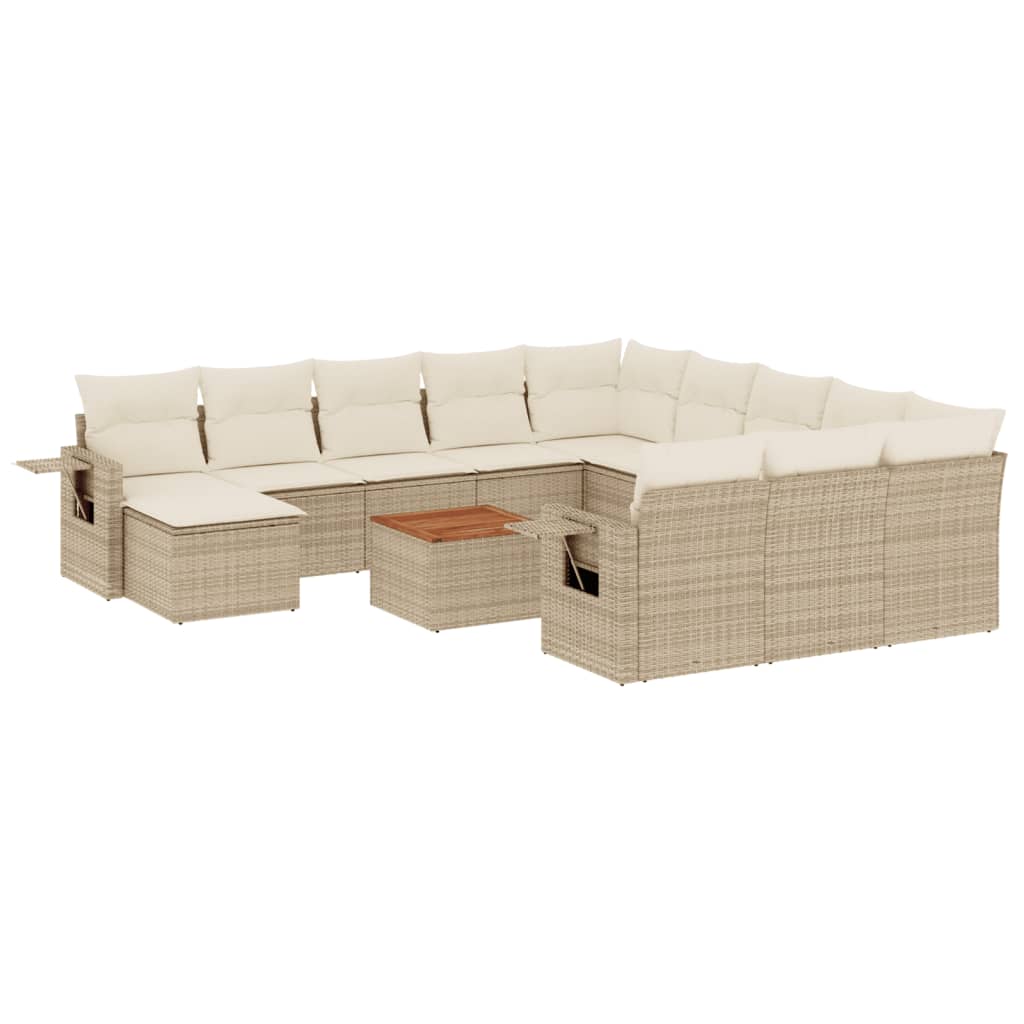 13-delige Loungeset met kussens poly rattan beige