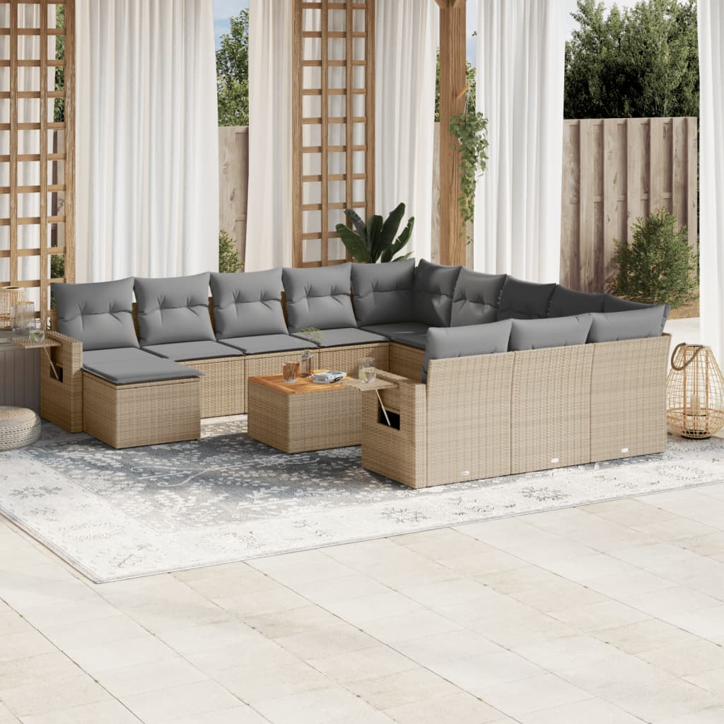 13-delige Loungeset met kussens poly rattan gemengd beige