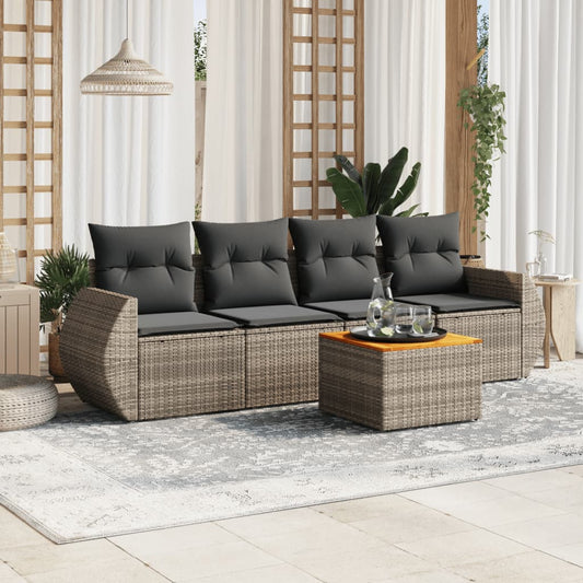 5-delige Loungeset met kussens poly rattan grijs Tuinsets | Creëer jouw Trendy Thuis | Gratis bezorgd & Retour | Trendy.nl