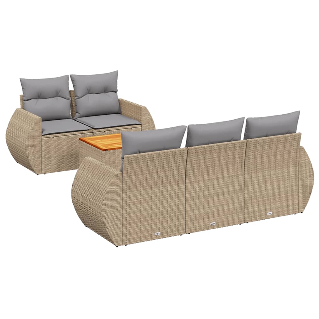 6-delige Loungeset met kussens poly rattan beige