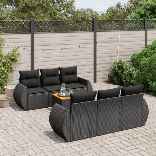 7-delige Loungeset met kussens poly rattan zwart Tuinsets | Creëer jouw Trendy Thuis | Gratis bezorgd & Retour | Trendy.nl