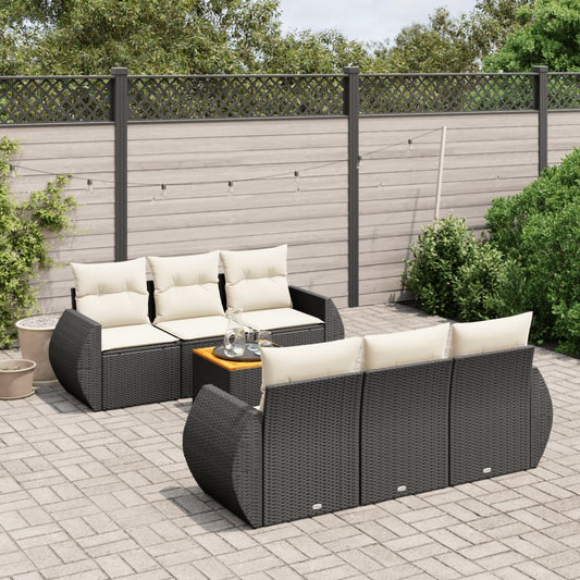 7-delige Loungeset met kussens poly rattan zwart Tuinsets | Creëer jouw Trendy Thuis | Gratis bezorgd & Retour | Trendy.nl