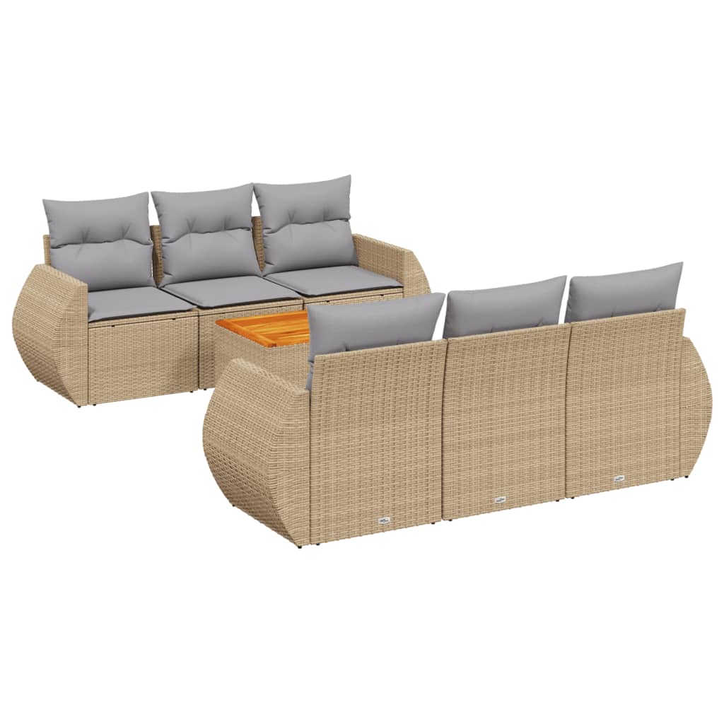 7-delige Loungeset met kussens poly rattan beige