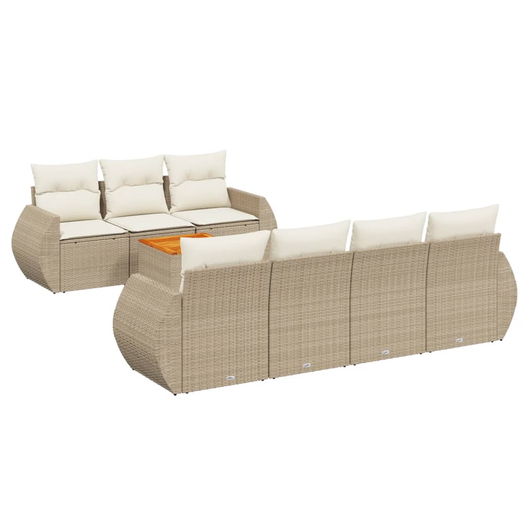 8-delige Loungeset met kussens poly rattan beige