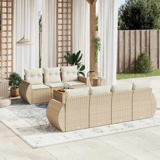 8-delige Loungeset met kussens poly rattan beige