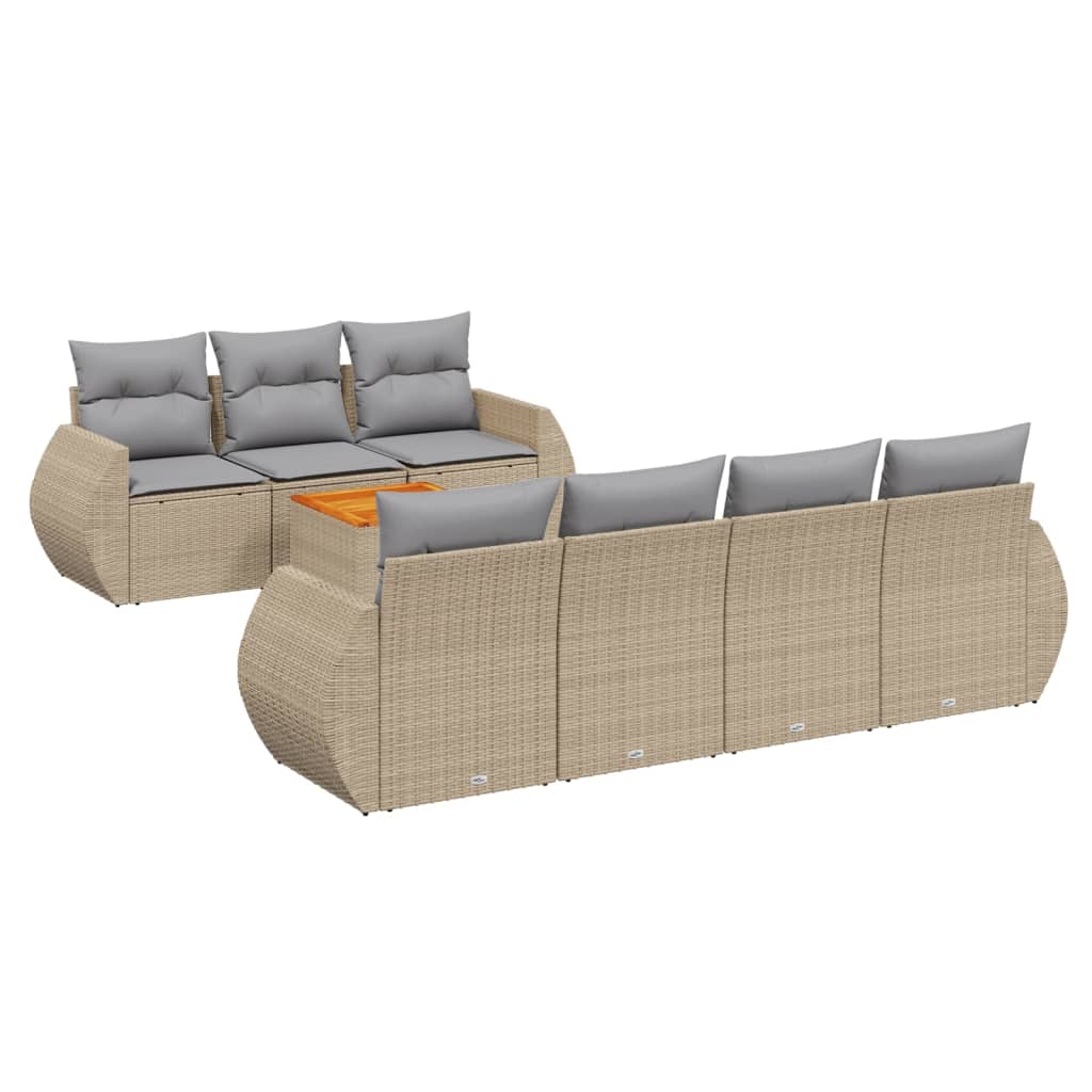 8-delige Loungeset met kussens poly rattan beige