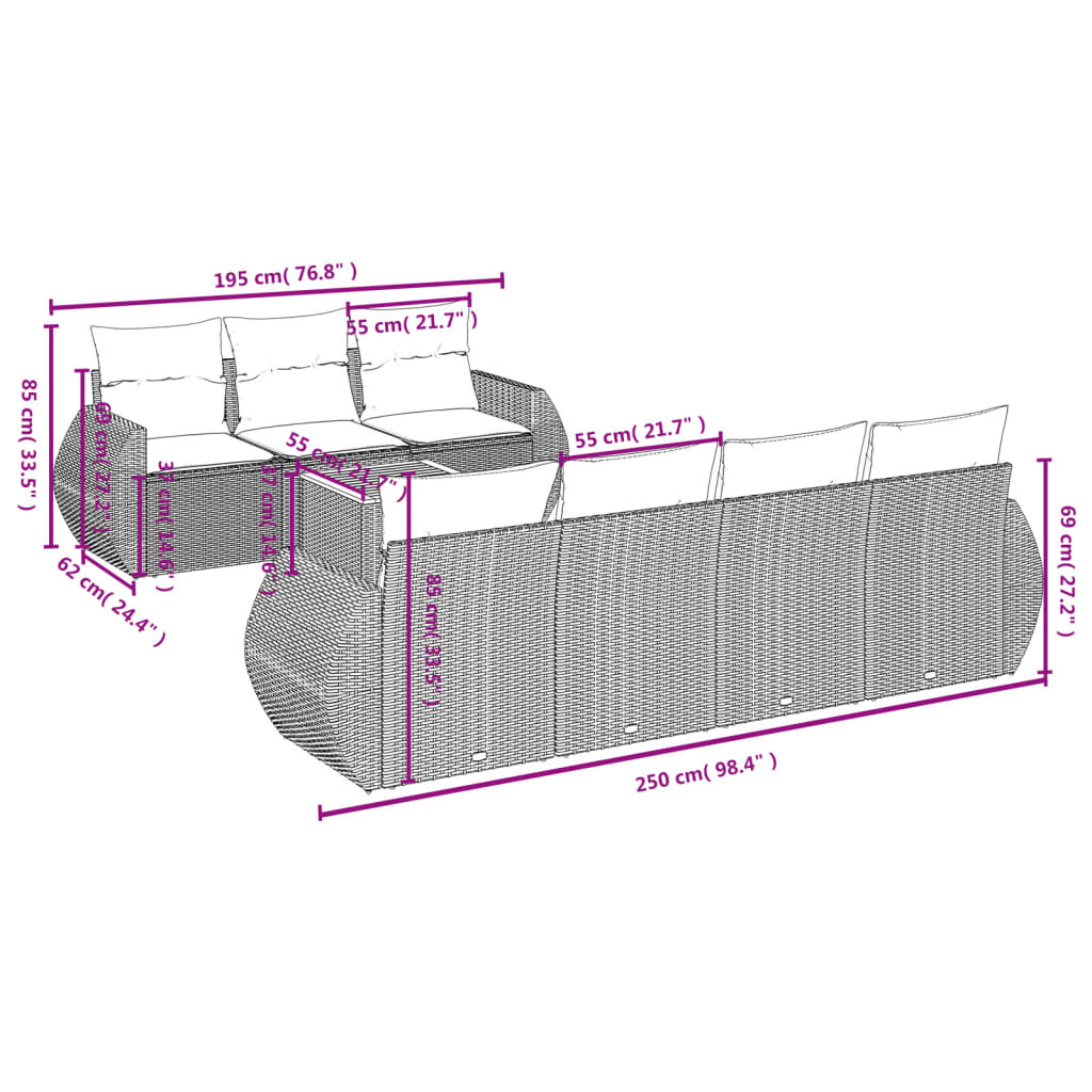 8-delige Loungeset met kussens poly rattan beige