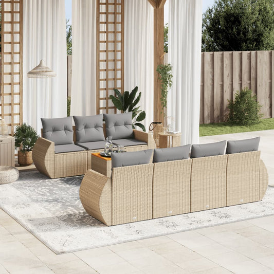 8-delige Loungeset met kussens poly rattan beige