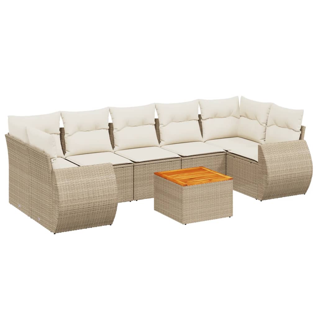 8-delige Loungeset met kussens poly rattan beige