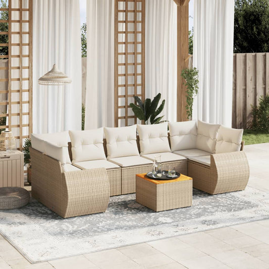 8-delige Loungeset met kussens poly rattan beige