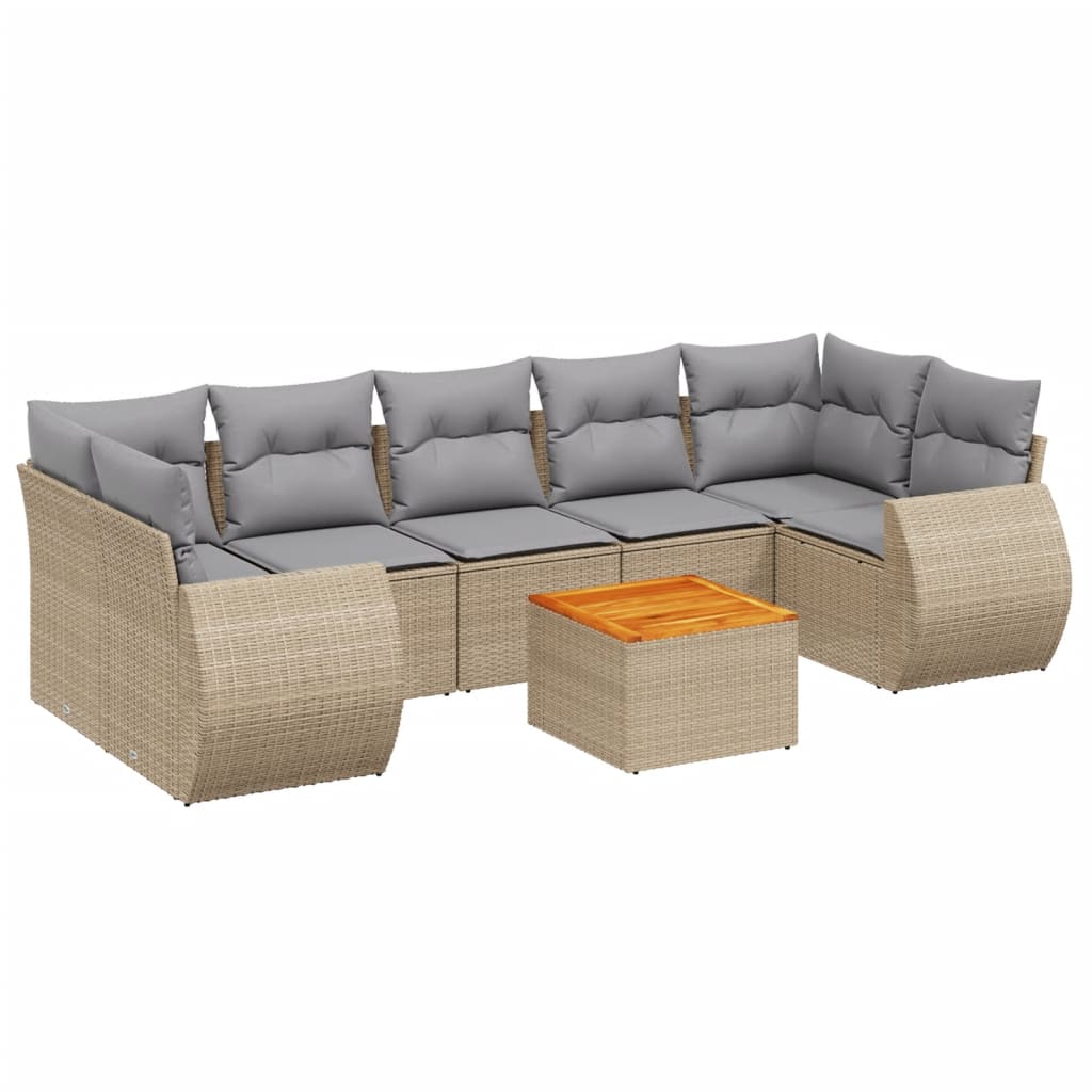 8-delige Loungeset met kussens poly rattan beige