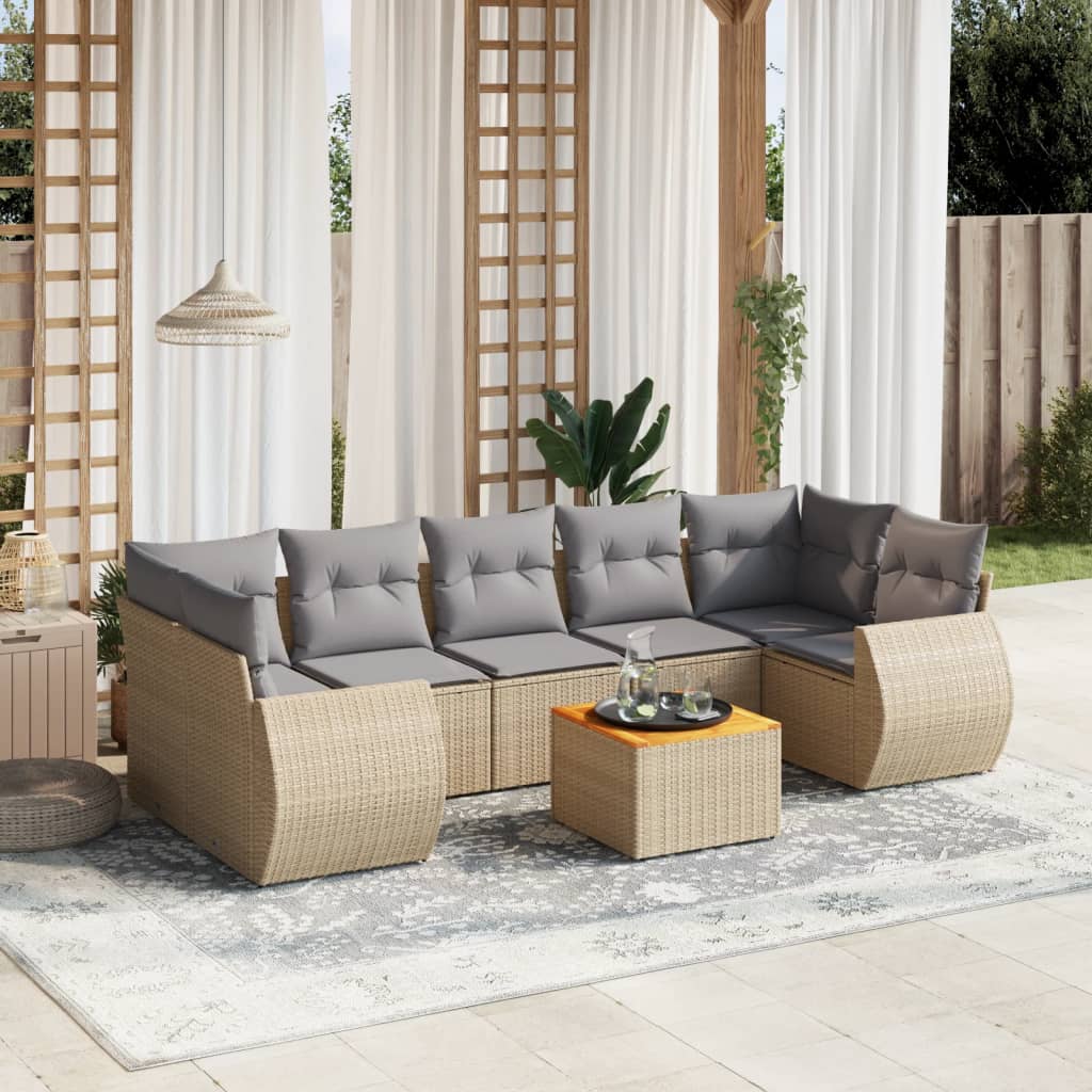 8-delige Loungeset met kussens poly rattan beige