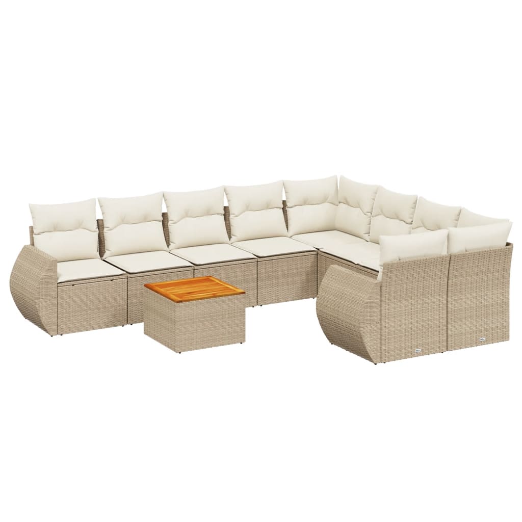 9-delige Loungeset met kussens poly rattan beige