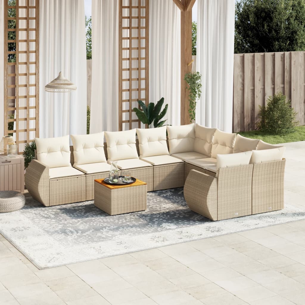 9-delige Loungeset met kussens poly rattan beige