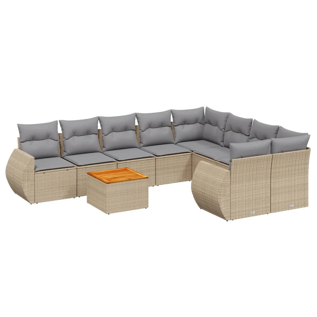 9-delige Loungeset met kussens poly rattan beige