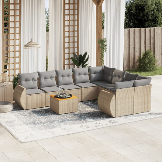 9-delige Loungeset met kussens poly rattan beige