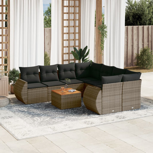 9-delige Loungeset met kussens poly rattan grijs Tuinsets | Creëer jouw Trendy Thuis | Gratis bezorgd & Retour | Trendy.nl