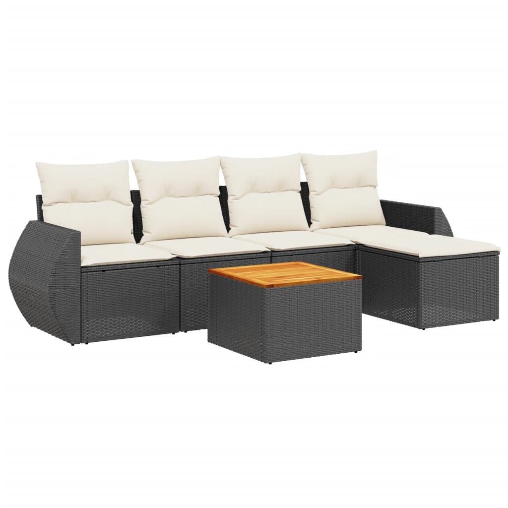 6-delige Loungeset met kussens poly rattan zwart Tuinsets | Creëer jouw Trendy Thuis | Gratis bezorgd & Retour | Trendy.nl