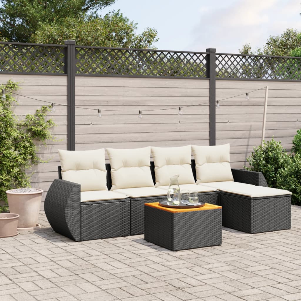 6-delige Loungeset met kussens poly rattan zwart Tuinsets | Creëer jouw Trendy Thuis | Gratis bezorgd & Retour | Trendy.nl