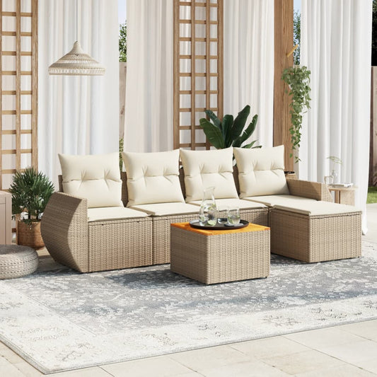 6-delige Loungeset met kussens poly rattan beige