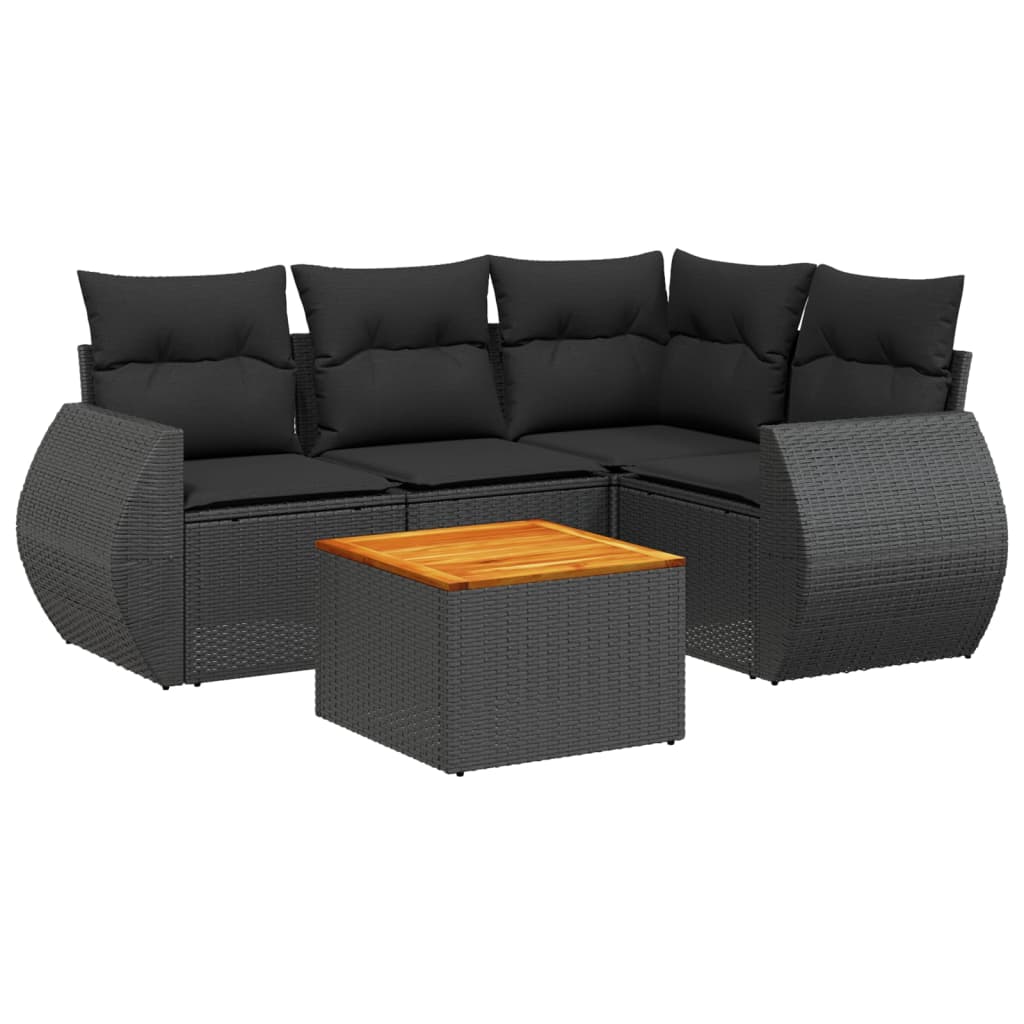 5-delige Loungeset met kussens poly rattan zwart Tuinsets | Creëer jouw Trendy Thuis | Gratis bezorgd & Retour | Trendy.nl