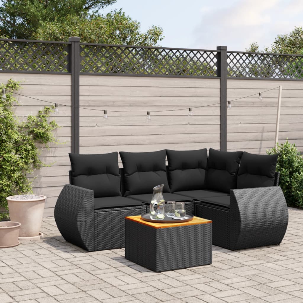 5-delige Loungeset met kussens poly rattan zwart Tuinsets | Creëer jouw Trendy Thuis | Gratis bezorgd & Retour | Trendy.nl