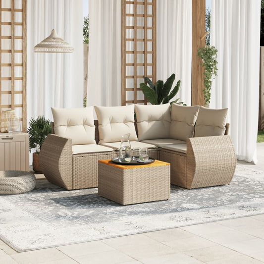 5-delige Loungeset met kussens poly rattan beige