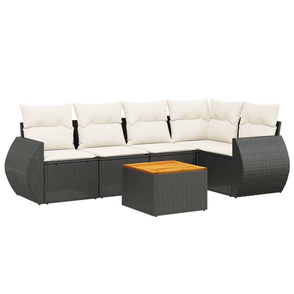 6-delige Loungeset met kussens poly rattan zwart Tuinsets | Creëer jouw Trendy Thuis | Gratis bezorgd & Retour | Trendy.nl