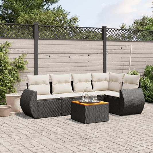 6-delige Loungeset met kussens poly rattan zwart Tuinsets | Creëer jouw Trendy Thuis | Gratis bezorgd & Retour | Trendy.nl