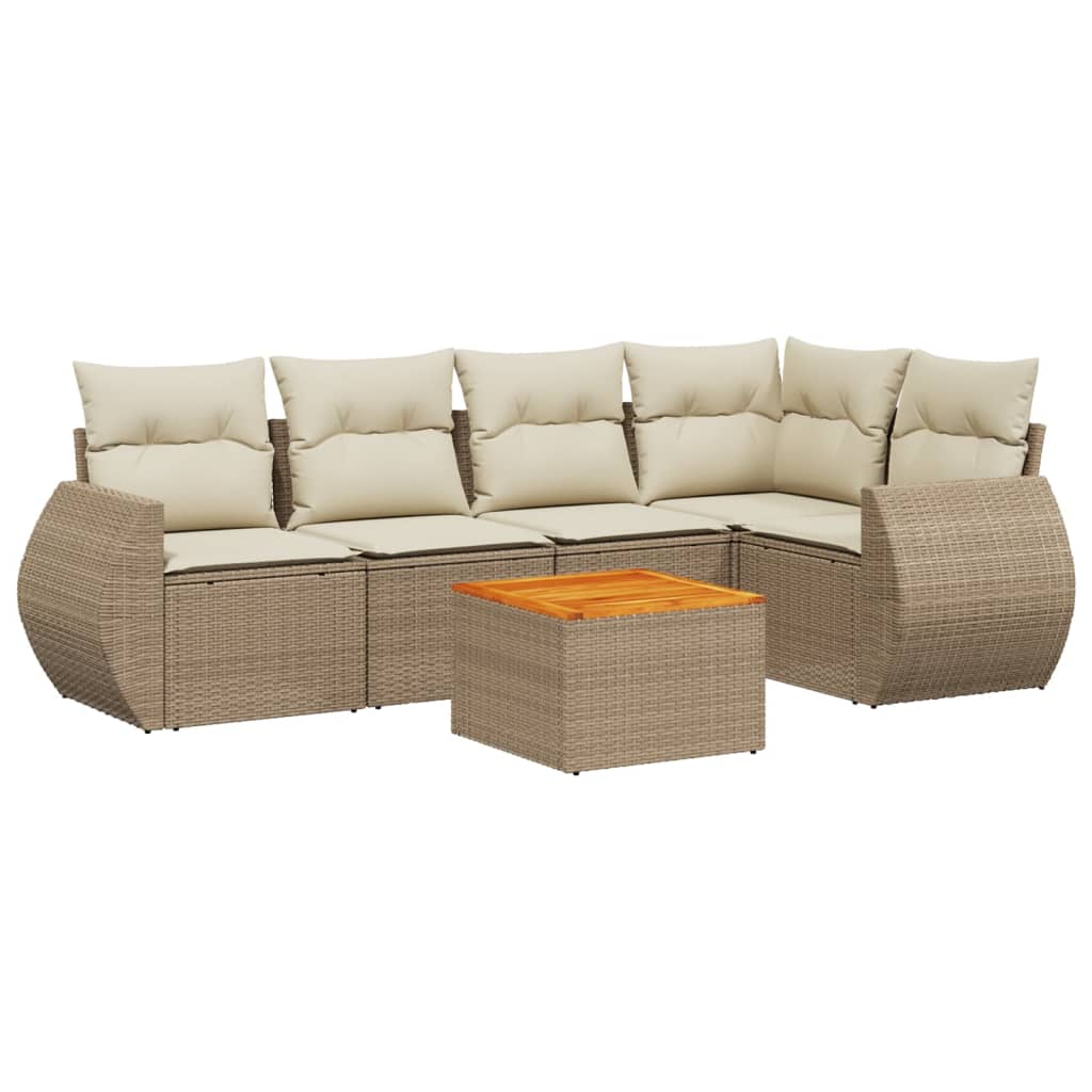 6-delige Loungeset met kussens poly rattan beige