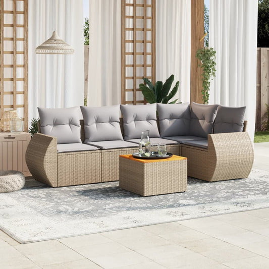 6-delige Loungeset met kussens poly rattan beige