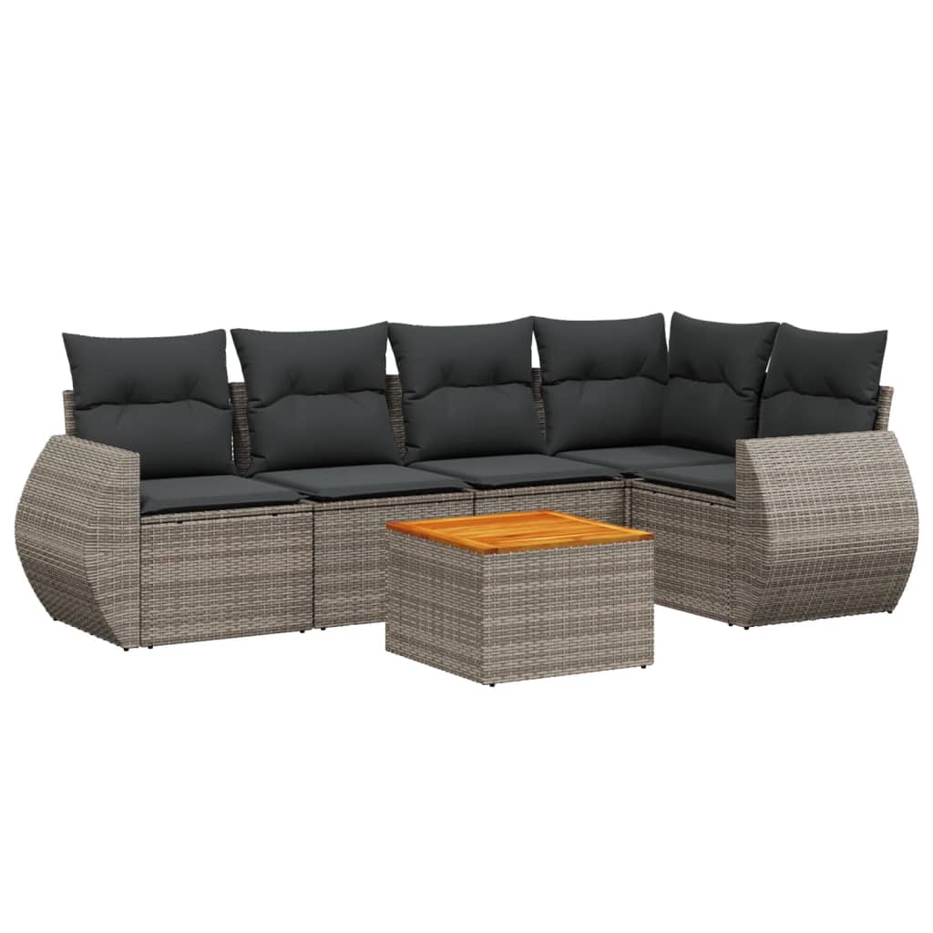 6-delige Loungeset met kussens poly rattan grijs Tuinsets | Creëer jouw Trendy Thuis | Gratis bezorgd & Retour | Trendy.nl